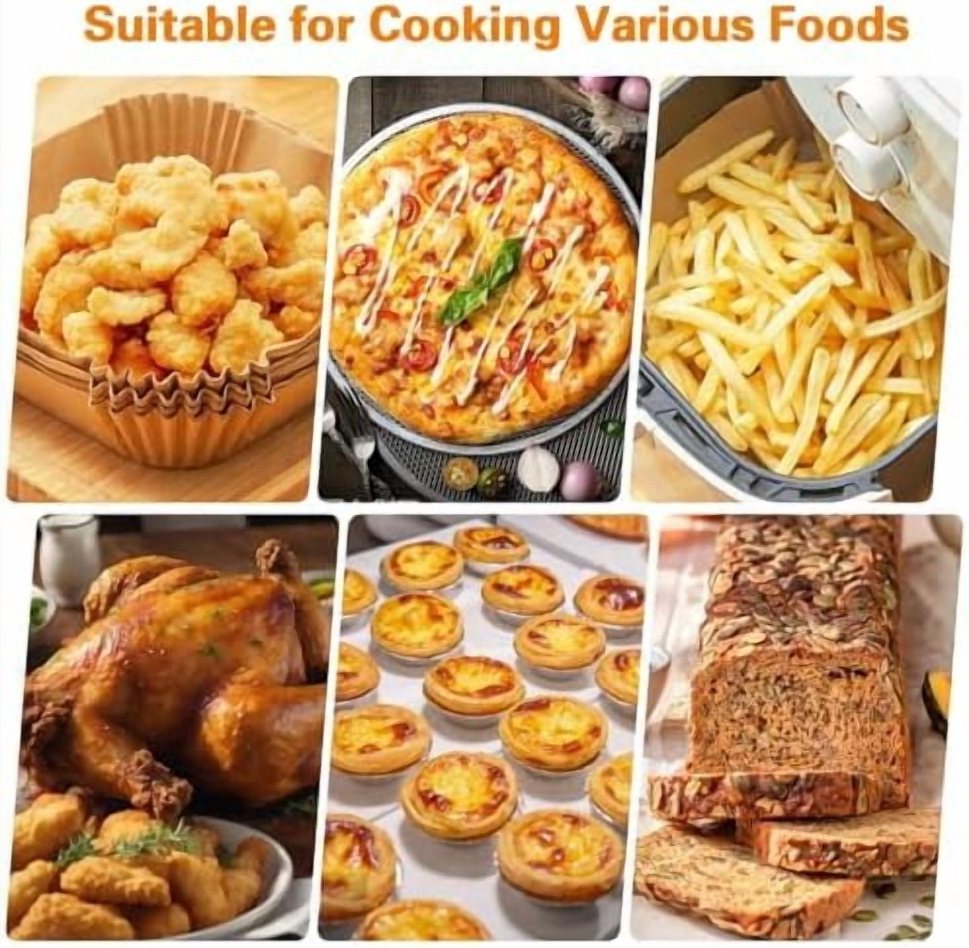 200Pcs Air Fryer Paper Liners, 8 Inch Square Disposable Paper Liner, Non-stick Parchment Paper for Frying Baking Roasting Microwave Oven