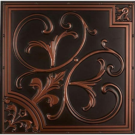 Lilies and Swirls-Faux Tin Ceiling Tile - Antique Copper 25-Pack