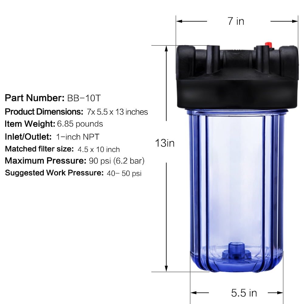 Geekpure 10 Inch Water Filter Housing for Whole House Water Filtration with Wrench Bracket -1" Port-Clear -4.5" x 10" (4)