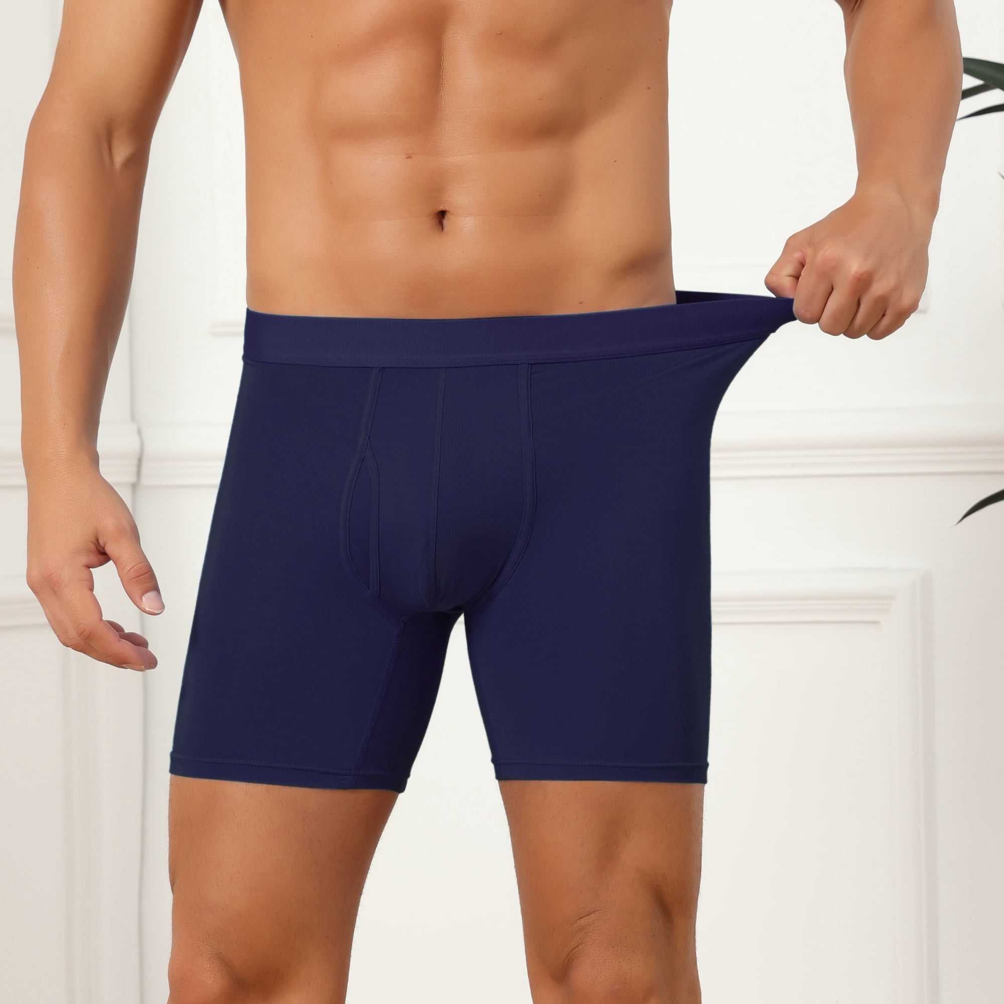 DARING DIVA Men's Elastic Waistband Soft Mid-Waisted Solid Underwear 34 Dark Blue
