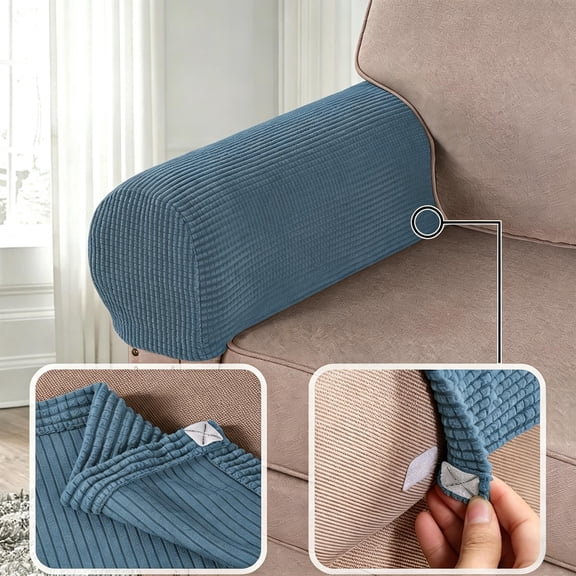 2Pcs Stretch Sofa Armrest Covers Non Slip Fleece Arm Chair Protector for Recliner Leather Fabric Couch Furniture, Dusty Blue