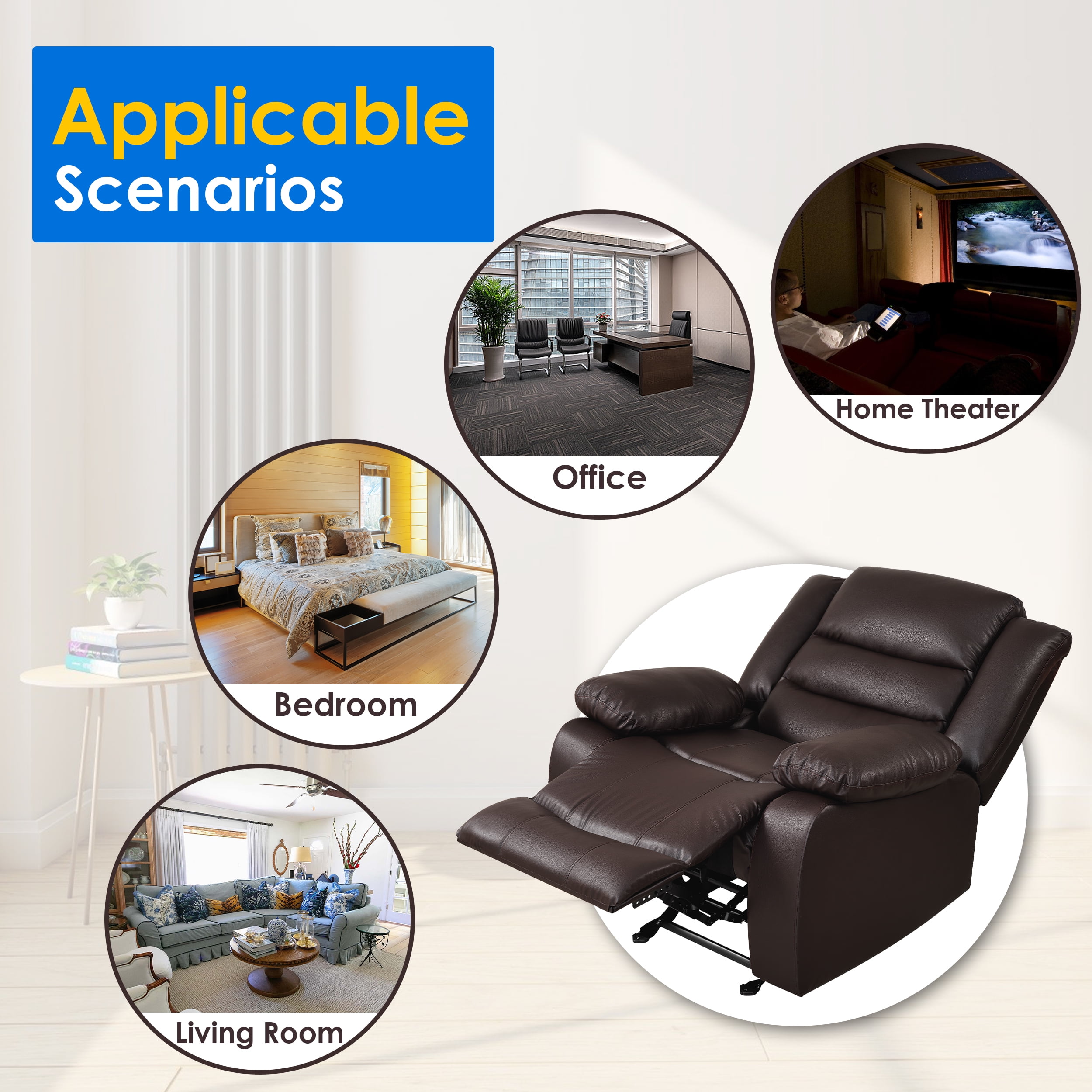 TrumanPick Recliner Chairs for Audlts, PU Leather  Rocker Recliners Small Spaces Sleeper Sofa Chair for Living Room, Brown