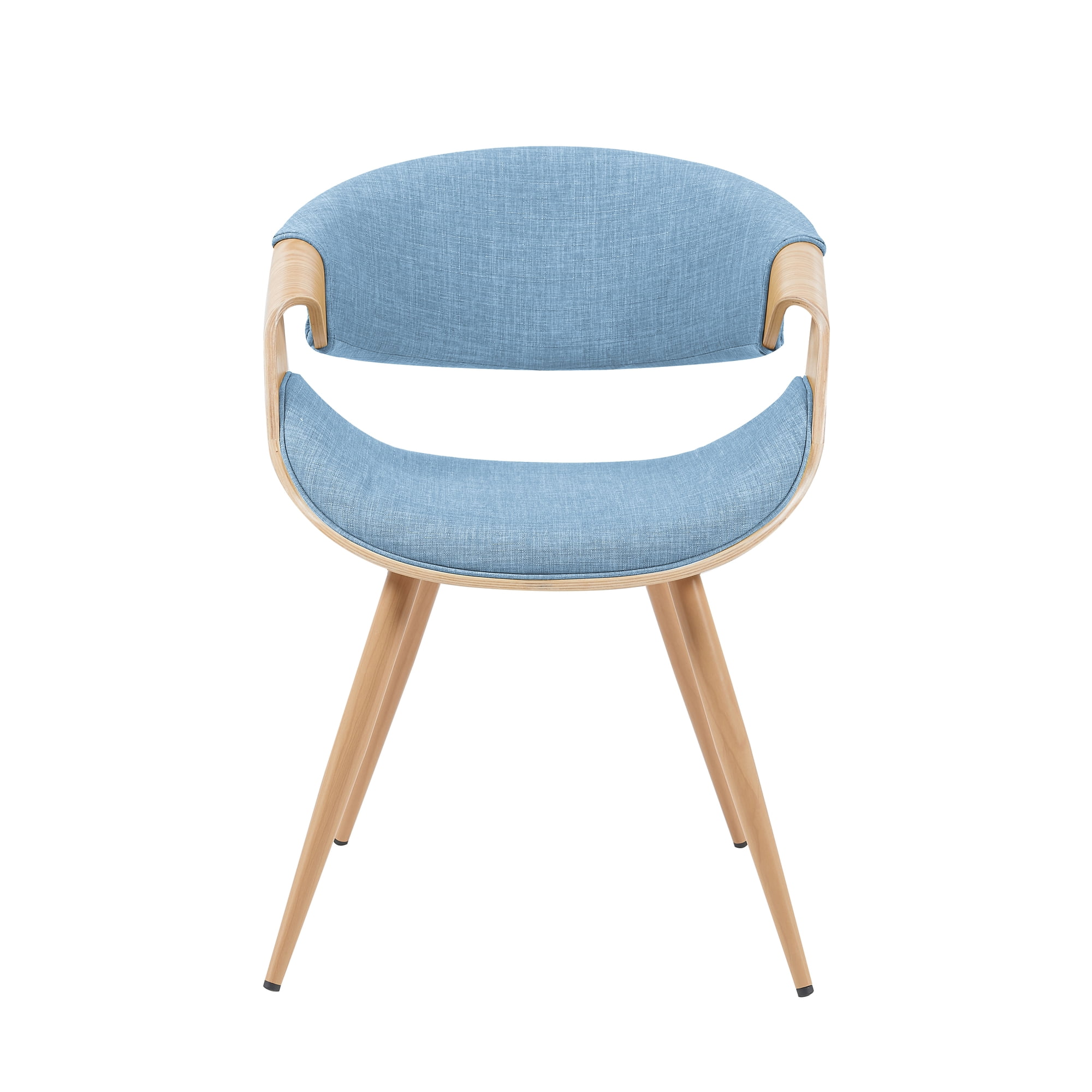 Butterfly Mid-Century Upholstered Dining Chair in Light Blue and Patterned Oak Finish