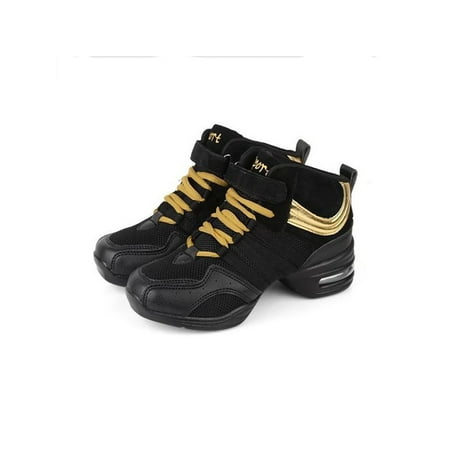 

Harsuny Women Athletic Casual Dancing Sneakers Non-Slip Lace Up Practice Breathable Platform Jazz Shoe Black Gold 7