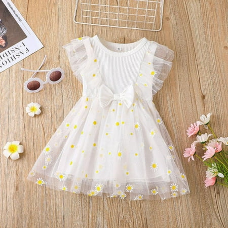

Toddler Girl Summer Dress Flower Print Mesh Tutu Dress Short Sleeve O-Neck A-line Princess Dress S-2XL