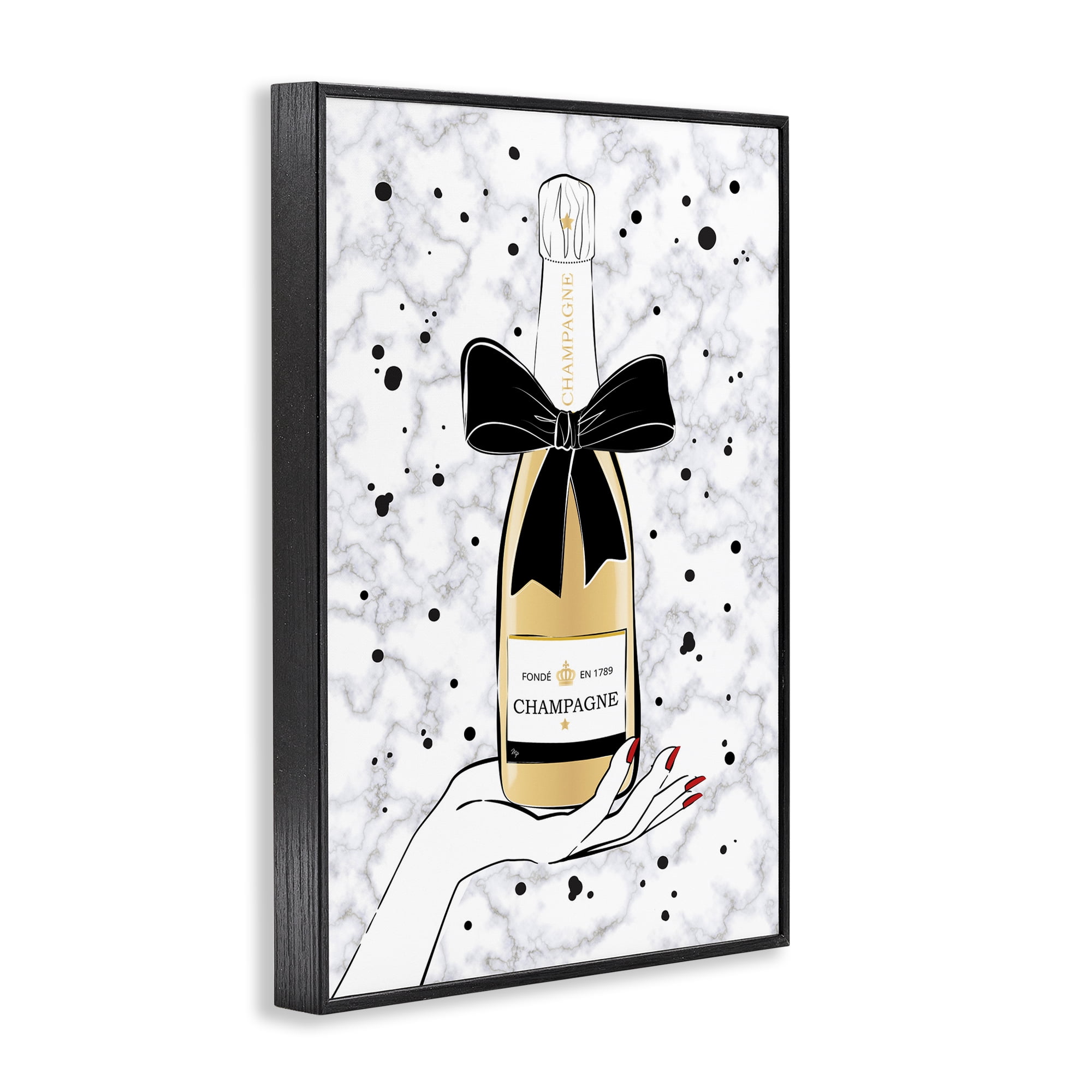 Stupell Industries Holding Champagne Bottle Food & Beverage Painting Black Framed Art Print Wall Art, 12 x 18