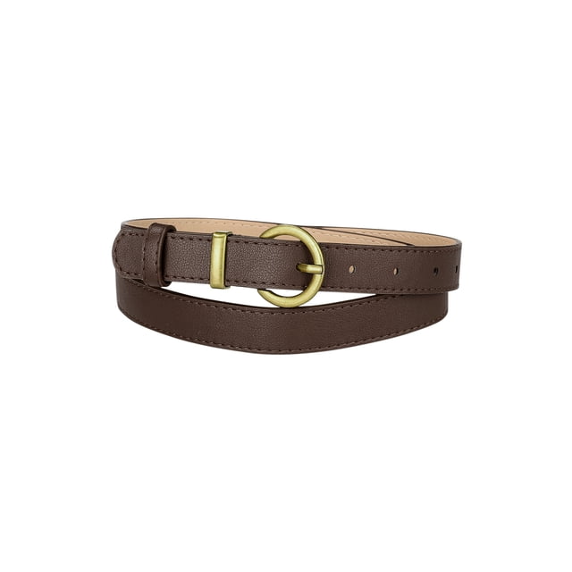 CINTURONES DE CUERO PU INSPIRADOS EN CHIC PARA MUJERES, CON HEBILLA DE METAL BRONCE, CINTURONES DELGADOS PARA JEANS Y VESTIDOS, AJUSTE DE CINTURA 80-96cm/31.5-37.8" COLOR CAFÉ