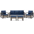 thumbnail image 4 of MeetLeisure 5 Pieces Wicker Patio 75" Sofa Set, All Weather Rattan Outdoor Conversation Furniture with Wood-Looking Metal Armrest & Removable Cushions for Deck Backyard Porch, Dark Blue, 4 of 7