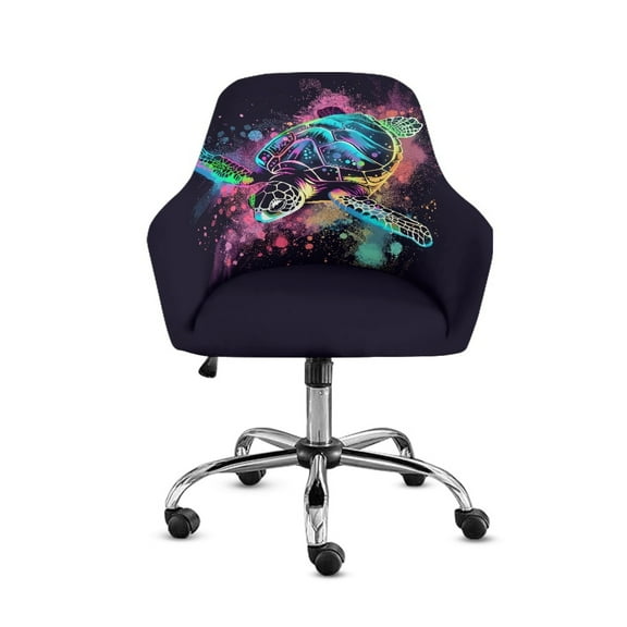 Xoenoiee Turtle Paint Splatter Print Stretch Back Dining Chair Covers with Armrest Accent Chair Cover Slipcover with Arm, Washable Upholstered Arm Dining Chair Protector for Dining Living Room
