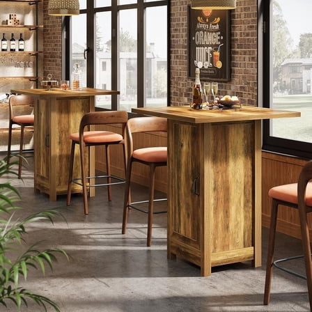 Tribesigns Square Bar Table, 31.5-Inch Cocktail Pub Table with Closed Cabinet Door and Detachable Wine Slots for Kitchen, Bistro, Rustic Brown (1PC)