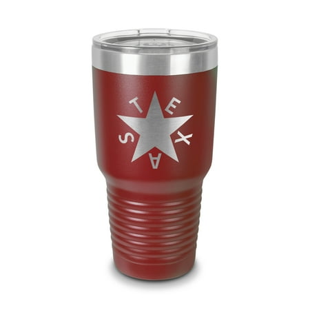 

Zavala Flag Texas Star Tumbler 30 oz - Laser Engraved w/ Clear Lid - Stainless Steel - Vacuum Insulated - Double Walled - Travel Mug - republic of texas lorenzo de zavala lone star - Maroon