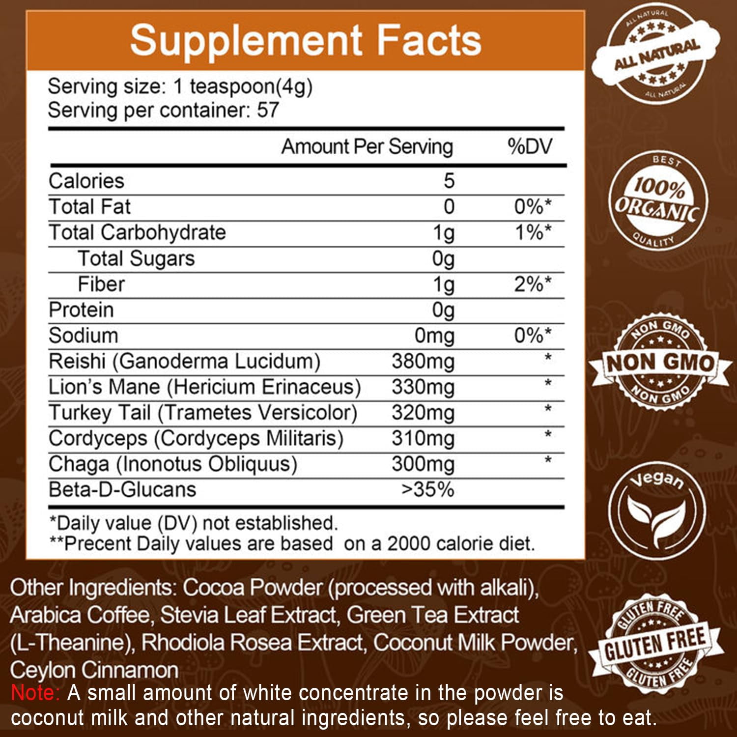 Mushroom Coffee for Smoothies/Latte, Mushroom Powder Blend - Mushroom Supplement for Energy, Focus, Immune Support - 16oz