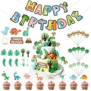 66PCS Dinosaur Cake Topper Set, Dinosaur Animal Theme Party Supplies, Cute Dinosaur Eggs Leaves Grasses Cake Decorations with Happy Birthday Sign Cake Toppers for Birthday Party Decorations$$