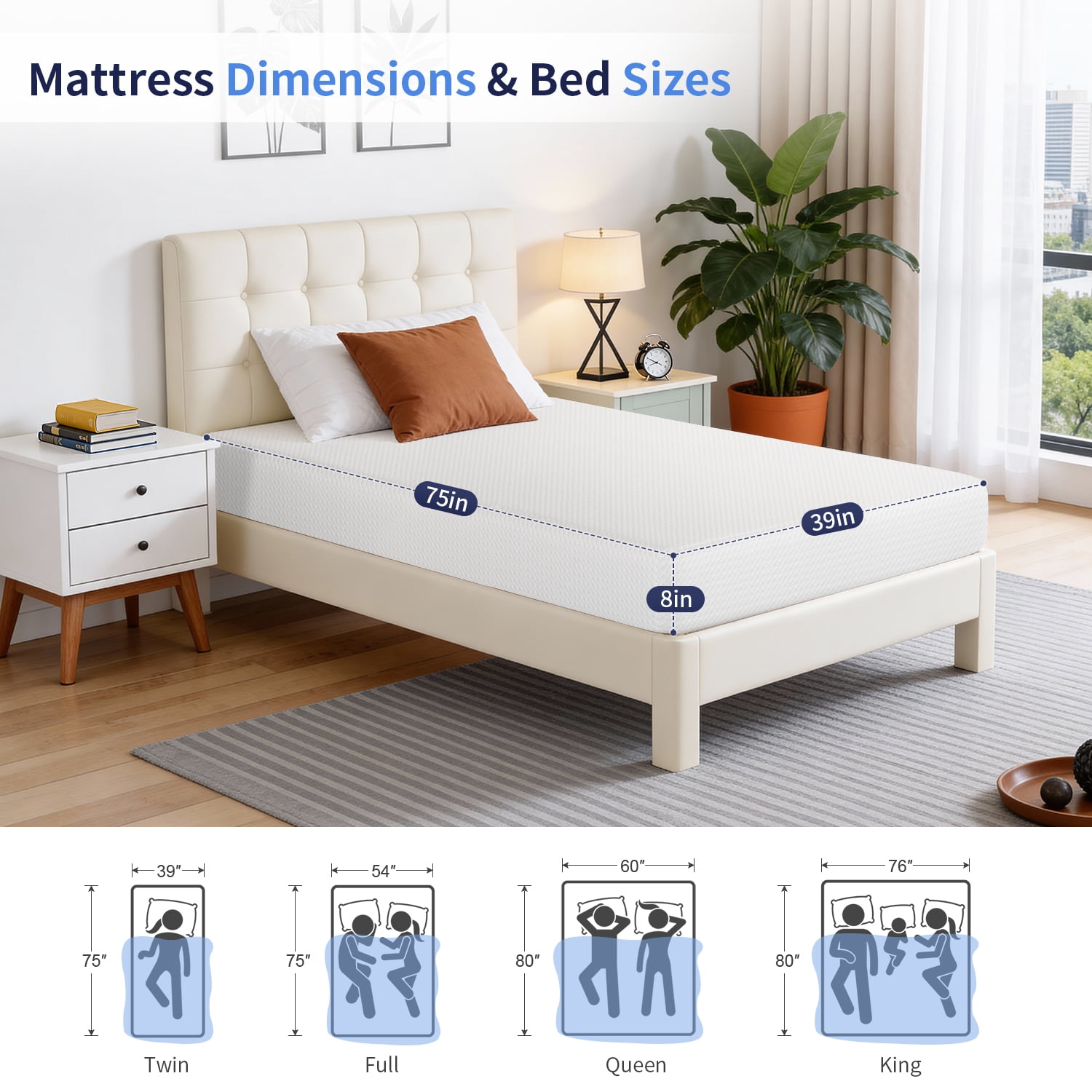 FDW Memory Foam Mattress 8 inch Twin Size Gel Mattress for Cool Sleep Pressure Relief CertiPUR-US Certified/Bed-in-a-Box/Pressure Relieving