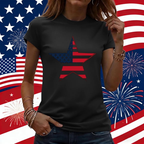 Vetsdori Short Sleeve Shirts for Women Patriotic Red White and Blue Pullover Graphic Summer USA Years Anniversary Crew Neck,Independence Day July 4th Womens Shirts Casual