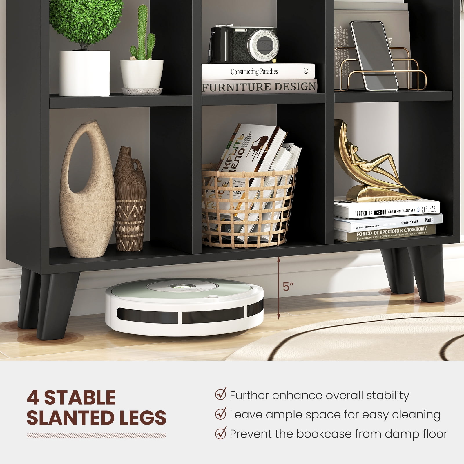 Costway 2PCS 9-Cube Bookcase with 6 Removable Shelves Raised Support Feet for Living Room Black