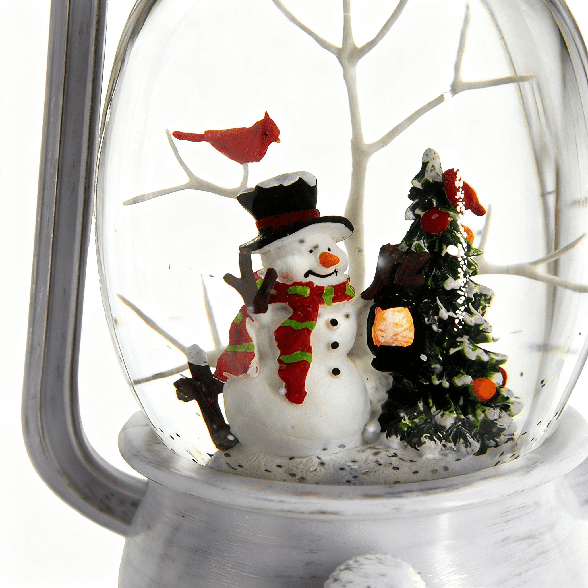 Lighted White Spinning Lantern Christmas Decor with Snowman and Tree 6 Hour Timer Plastic Polyresin Tabletop Holiday Accent