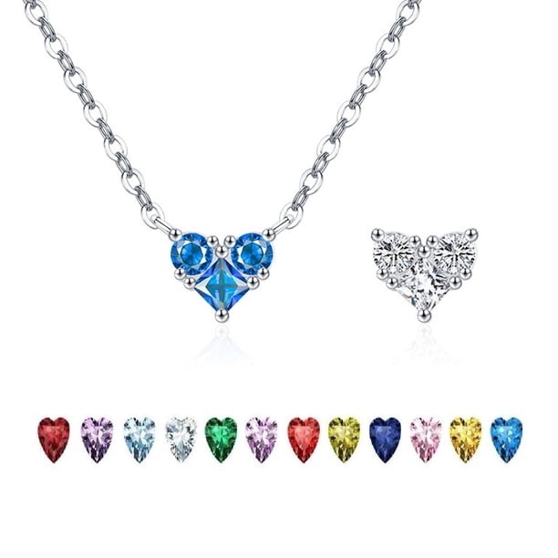 Heshpaws 925 collar en forma de corazón de plata esterlina, collar colgante de plata esterlina de Zirconia 5a de doble cara, regalo de Navidad para el aniversario de la mujer, con caja de regalo