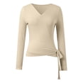 thumbnail image 2 of Lullu Girl's Tie Wrap Top Solid Lightweight Long Sleeve V Neck Shirt for Dance, 2 of 6