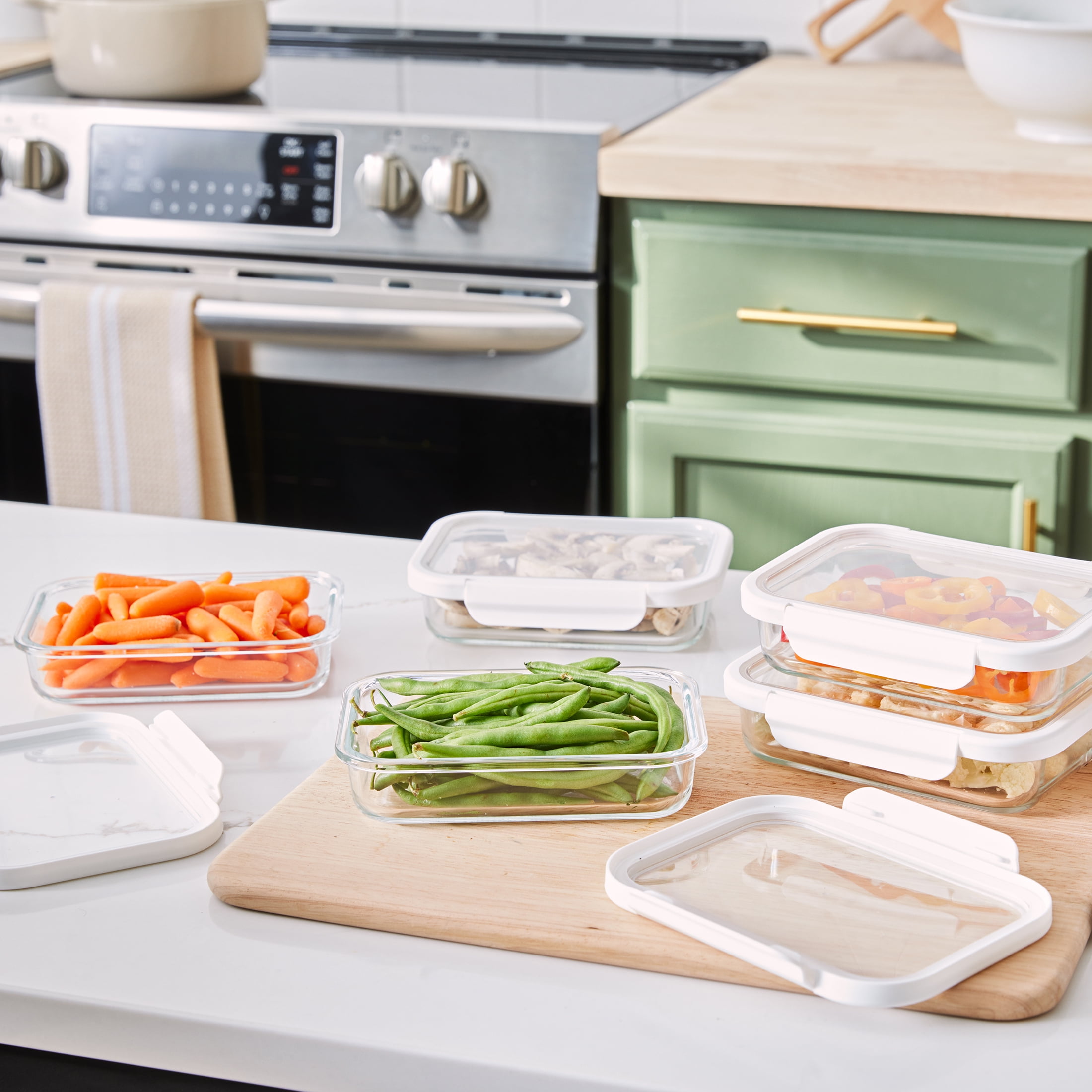 Better Homes & Gardens 2.3Cup Rectangle Glass Food Storage Container with Tritan Lid. Set of 5, 10 Pieces, Designed to Help with Pantry Storage and Everyday Organization