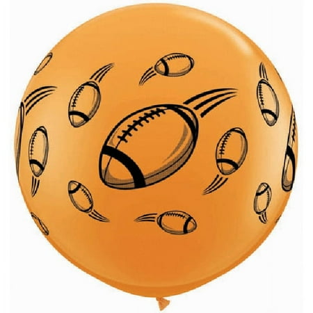 Qualatex Giant Football Theme 3' Round Latex Balloons, Orange Black, 2 Pack