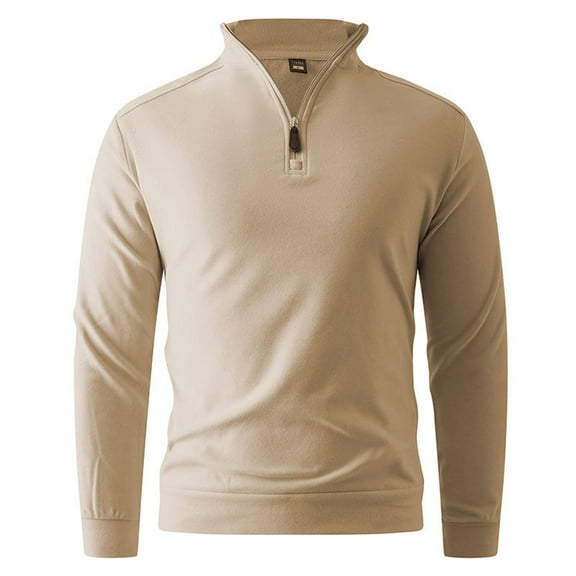 USNSM Men's Quarter Zip Up Sweaters Slim Fit Lightweight Mock Neck Pullover Casual Fashion Solid Color Sweaters Beige S