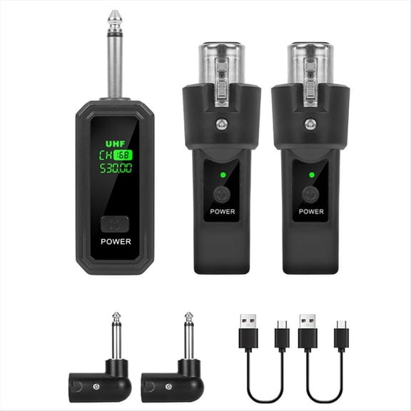 New 6.35mm UHF XLR Adapter Wireless Microphone Transmitter Receiver for Dynamic Microphone Guitar Audio Mixer PA System,1 set * UHF XLR Adapter System(6.35mm),Black