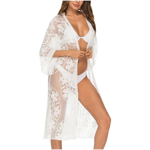 Sokhug Women's Swimsuit Cover Up Beachwear Bikini Coverups Button Down Lace Bohemian Shirt Cardigan