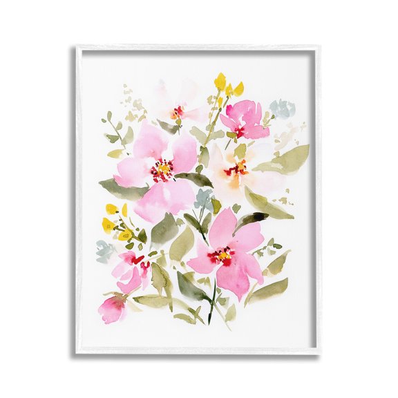 Stupell Industries Pink Blossom Pattern Botanical & Floral Painting White Framed Art Print Wall Art, 16 x 20