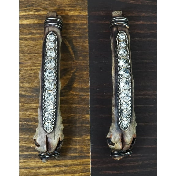 9" Long Rustic Faux Wood Branch With Crystals Drawer Cabinet Bar Pulls 2-Pack