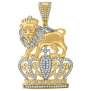 925 Sterling Silver Yellow Tone Mens CZ Cubic Zirconia King Lion With Crown Charm Pendant Necklace Measures Jewelry for
