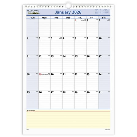 AT-A-GLANCE QuickNotes 2026 Monthly Desk Wall Calendar Medium 12 x 17 - Monthly