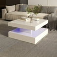 thumbnail image 2 of Modern White LED Coffee Table with Storage - 2-Tier Square Wooden Center Table for Living Room & Dining Reception, 2 of 7