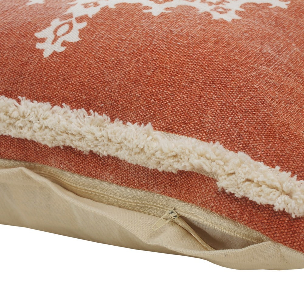 Harlow Hill Orange/White Medallion Bohemian/Eclectic Cotton Throw Pillow Cover, 20" x 20"
