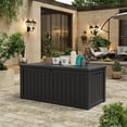 thumbnail image 6 of Decksplore 150 Gal Outdoor Storage Box, Lockable, UV-Resistant, HDPE Waterproof Deck Box, Outdoor Storage Bench for Cushions, Folding Chairs (Black), 6 of 7