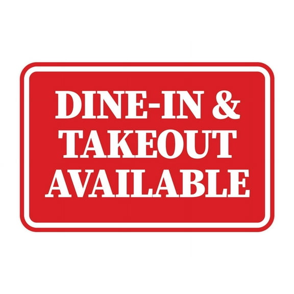Signs ByLITA Classic Framed Dine-In And Takeout Available Door or Wall Sign Easy Installation | Office And Shop Decor | Bars And Restaurants Sign (Red) - Large