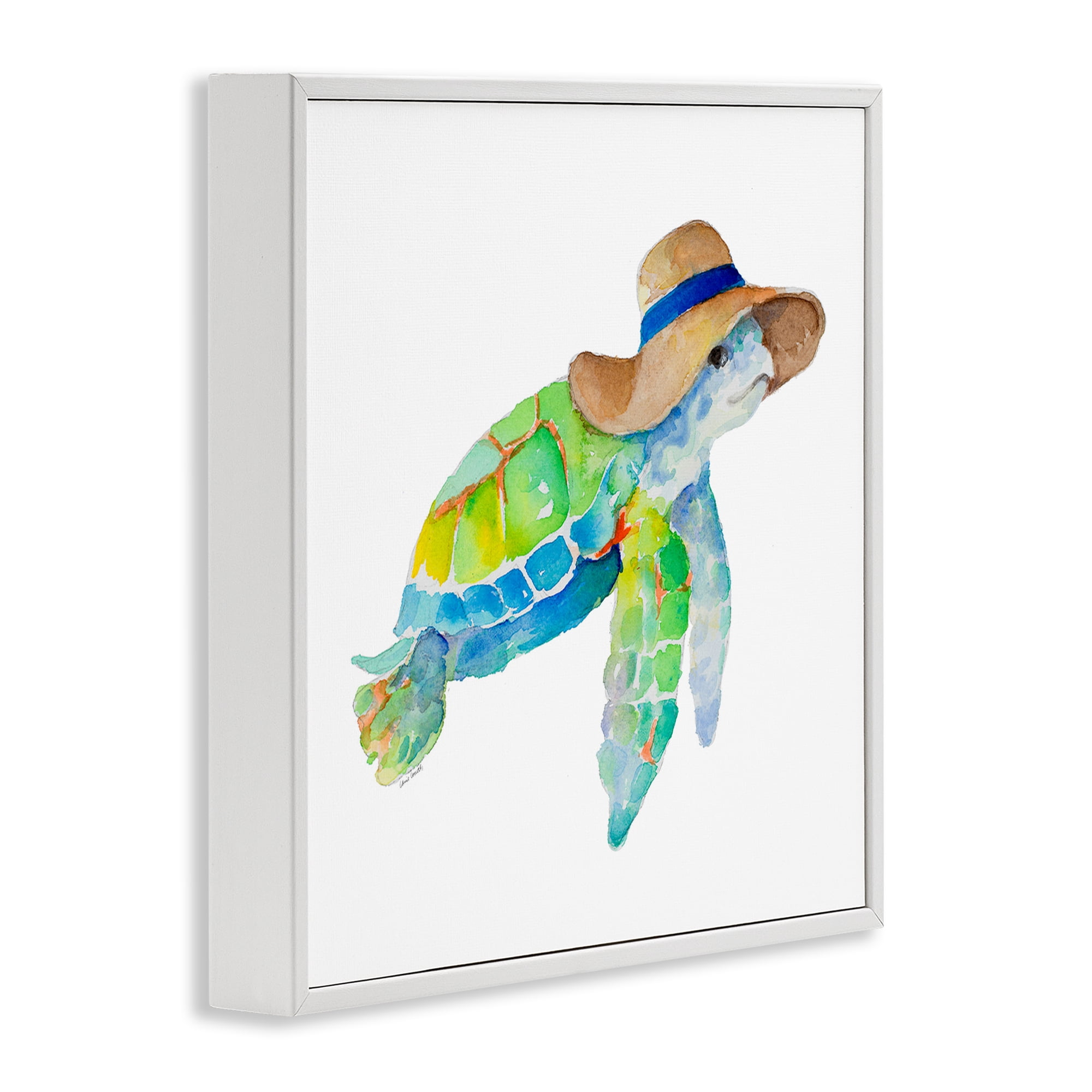 Stupell Industries Beach Ready Turtle Novelty Painting White Framed Art Print Wall Art, 17 x 17