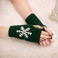 thumbnail image 2 of GDREDA Stylish Snowflake Pattern Knitted Fingerless Gloves Mittens For Cold Weather Warmth And Comfortable Wear Dark Green,One Size, 2 of 3