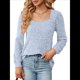 thumbnail image 3 of Blusa de Punto Acanalada de Larga para Mujer, Holgada, Suave, , con Cuello Cuadrado, Informal, Tipo Suéter. Azul L, 3 of 10