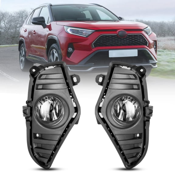 Fog Lights Assembly for Toyota Rav4 2019-2025, Driving Fog Lights OEM Lamps Replacement with Halogen Bulbs/Brackets/Frame Fog Lamps, Driver and Passenger Side
