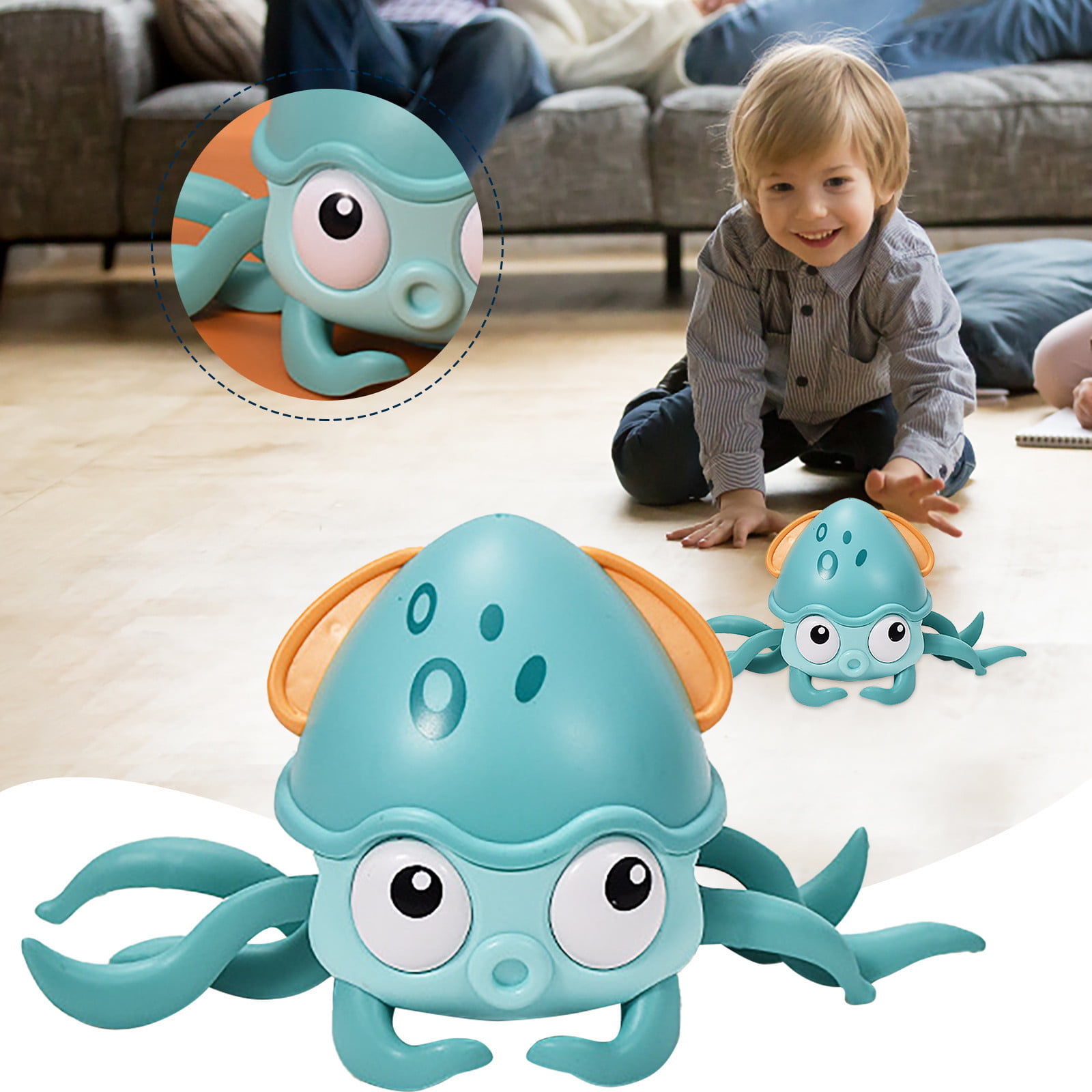 Moving Interactive Fun Toys Controlled by Toddler's Hands or Feet Crawling Crab Baby Toys with Light Up and Music Crab Toys with Sensor Obstacle Avoidance Function for Playing,Learning,Walking 