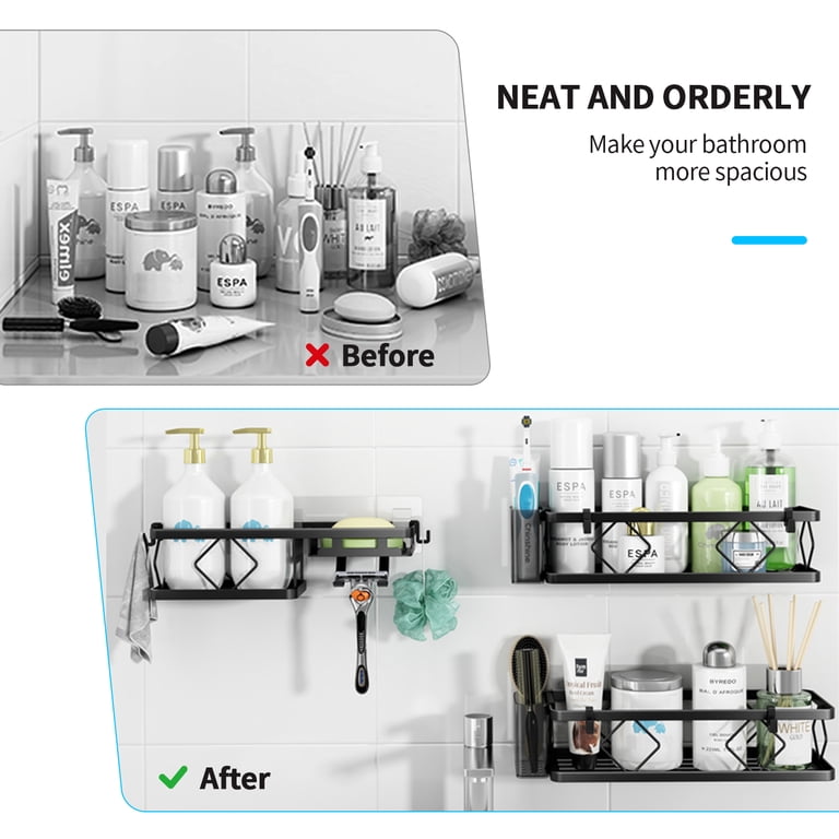 PHANCIR 5-Piece 3-Tier Shower Caddy with Hooks, Black Stainless Steel photo 4