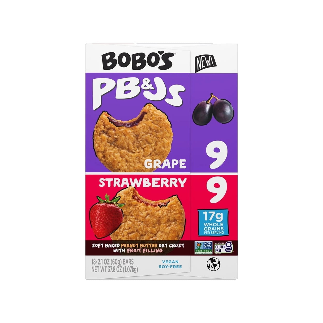 Bobo's PB&J Oat Snacks, Variety Pack, 2.1 Ounce (Pack of 18)