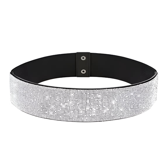 TELOLY Women Rhinestone Wide Elastic Dress Belt Bling Crystal Thick Stretch Shiny Party Waist Belt Rhinestone Belt