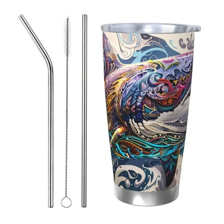 

Goofa Psychedelic Shark Artwork for 20 oz Skinny Tumbler Stainless Steel Coffee Mug Slim Vacuum Insulated Travel Cup Car Cup-Straw Three-piece Set