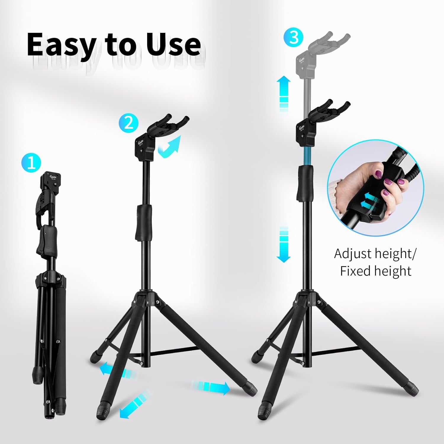 Guitar Stand - Heavy Duty Auto-Lock, Adjustable & Foldable for Acoustic/Electric/Bass (33lbs Capacity), Non-Slip Base, Anti-Rust - Portable for Stage/Travel/Studio GGS-06