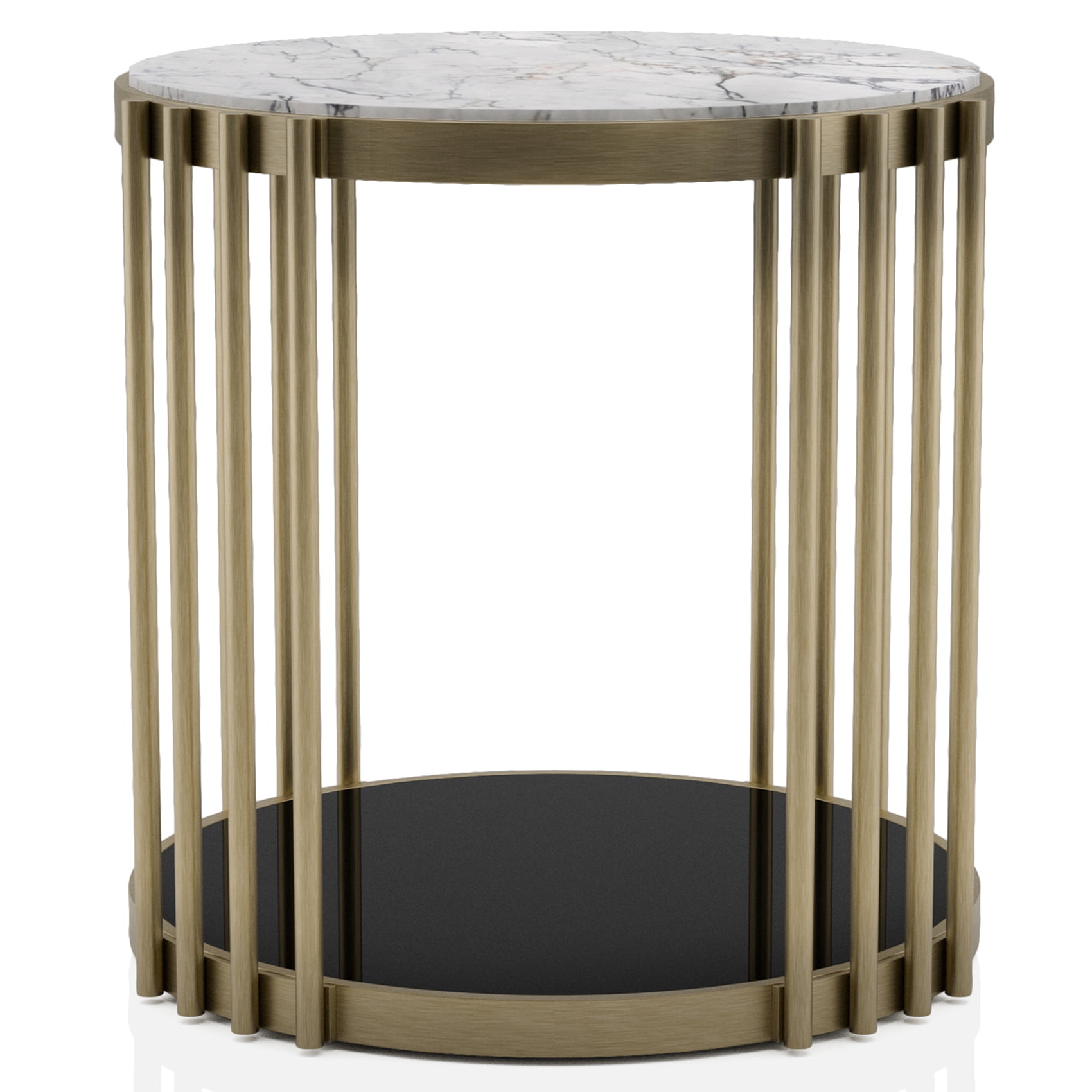 Furniture of America Wilmo Faux Marble 1-Shelf End Table, Brass