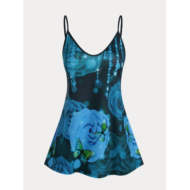 Tank Top de Talla Extra con Estampado de Rosa de Mariposa Rosegal Camisetas sin mangas de talla grande