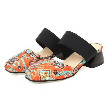 

Women s Casual Vacation Chunky Heel Printed Middle Heel Square Toe Sandals