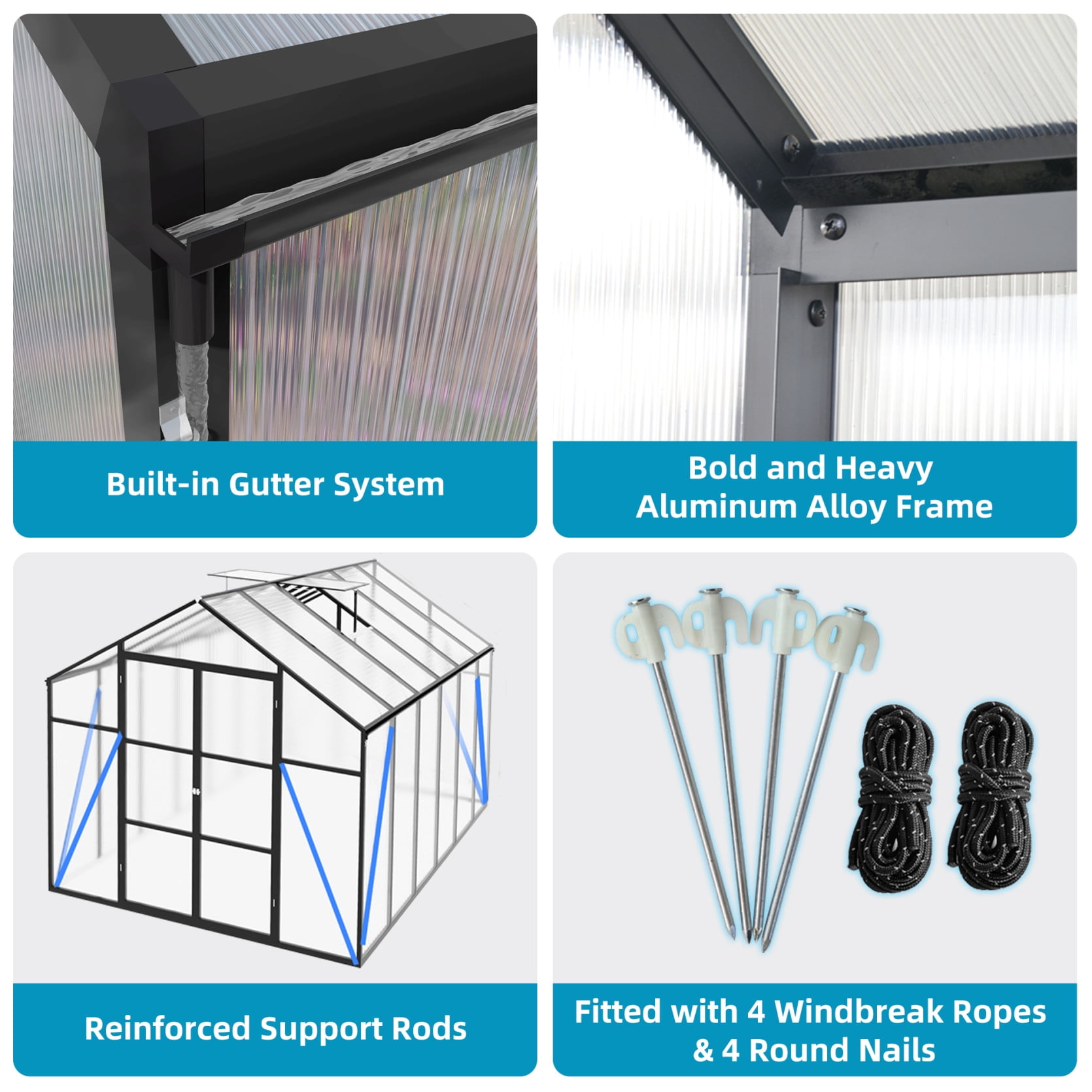 8x12FT Polycarbonate Greenhouse for Outdoors, Large Walk-in Greenhouse with Adjustable Roof Vents and 2 Windows, Newly Design Aluminum Frame